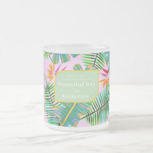 Palm Paradise Pink Frosted Glass Coffee Mug