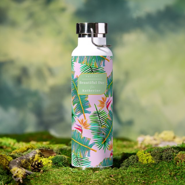 Palm Paradise Pink Water Bottle (Outdoor (Rotated))