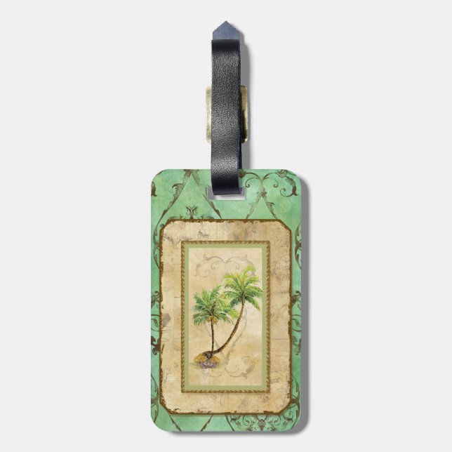 Palm Paradise Tropical Beach Destination Wedding Luggage Tag (Back Vertical)
