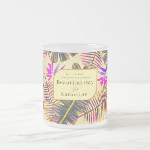 Palm Paradise Yellow Frosted Glass Coffee Mug