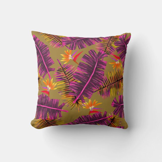 Palm Paradise Yellow Orange Cushion (Front)