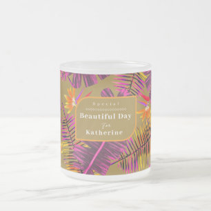 Palm Paradise Yellow Orange Frosted Glass Coffee Mug