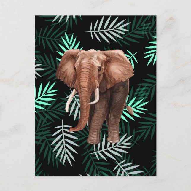 Palm Pattern, Elephant Postcard (Front)