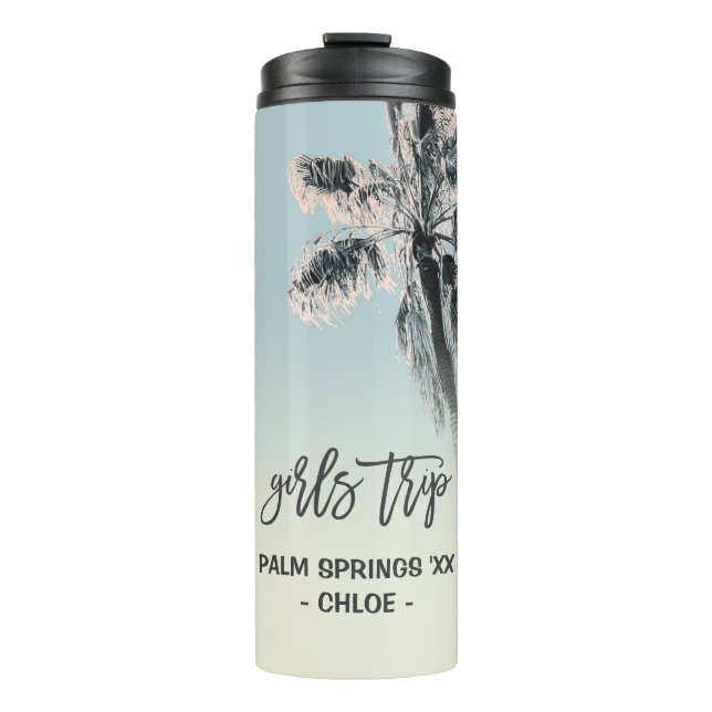 Palm Pink Aqua Girls Trip Personalised Tumbler (Front)
