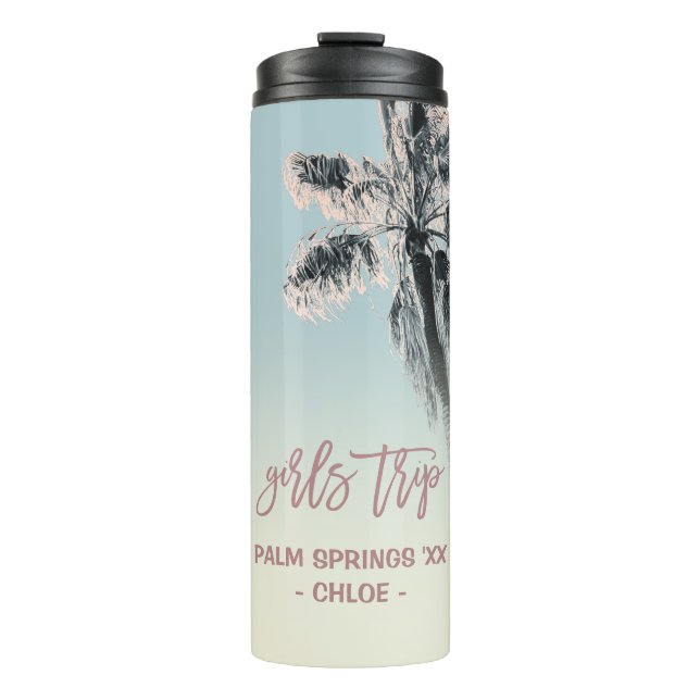 Palm Pink Aqua Girls Trip Personalised Tumbler (Front)