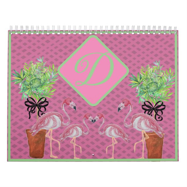 Palm Pink Flamingo Flamingos Terra Cotta   Calendar (Cover)