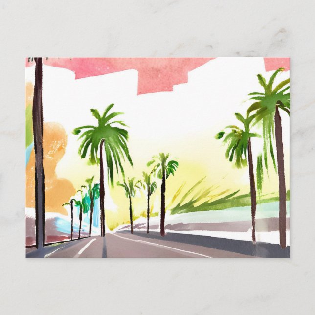 Palm Road | Modern Contemporary Watercolor Postcard (Front)