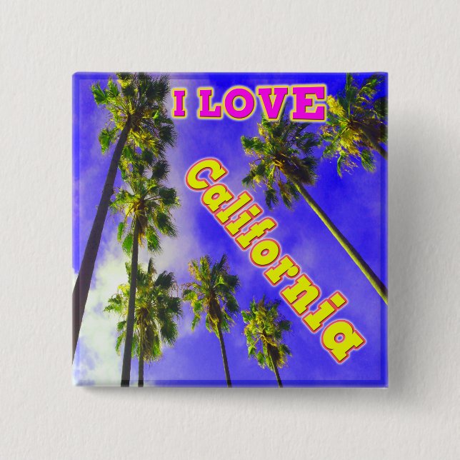 "Palm Sky: I LOVE California 1" Button (Front)