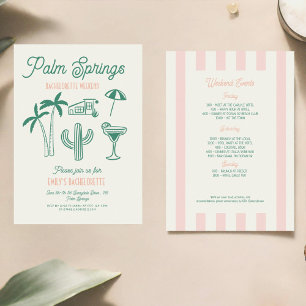 Palm Spring Green Pink Hand drawn Wedding  Invitation