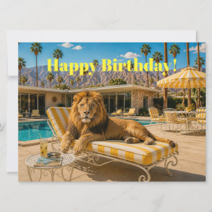 Palm Springs 1950 Poolside Lion Happy Birthday Card