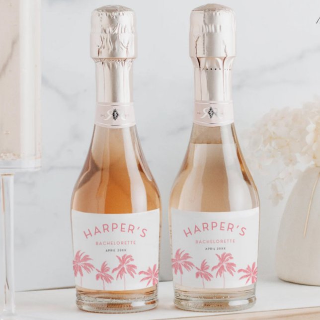 Palm Springs Bachelorette Tropical Pink Sparkling Wine Label (Creator Uploaded)