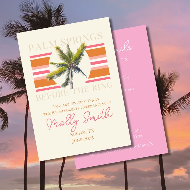 Palm Springs Before the Ring – Retro Bachelorette Invitation (Palm Springs before the Ring invite with modern font – perfect for bachelorette or celebrations!)
