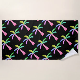 Palm Springs Black Colourful Palm Trees Beach Towel