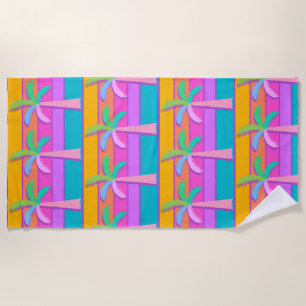 Palm Springs Bold Sunset Stripes Palm Tree Beach Towel