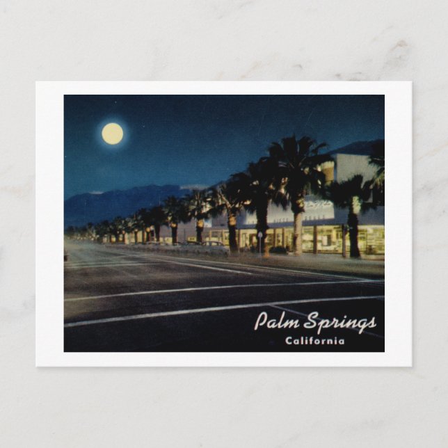 Palm Springs, California at Night Vintage Postcard (Front)