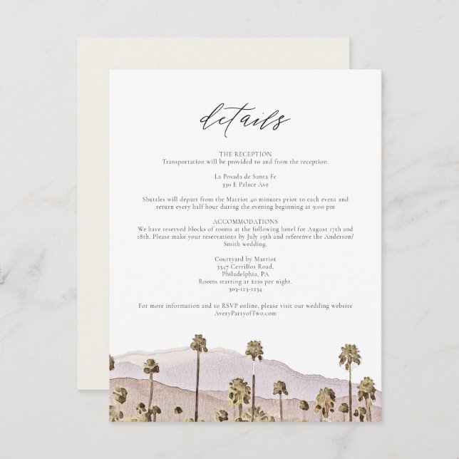 PALM SPRINGS California Mountains Details Card (Front/Back)