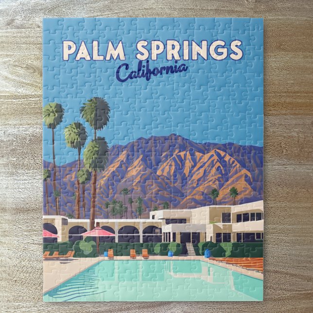 Palm Springs California Pool Hotel Trees Retro Jigsaw Puzzle (Creator Uploaded)
