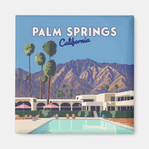 Palm Springs California Pool Hotel Trees Retro Magnet