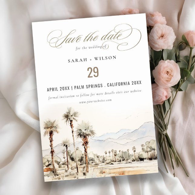 Palm Springs California Watercolor Wedding Save The Date (Creator Uploaded)