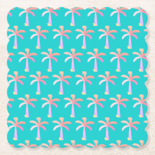 Palm Springs Caribbean Blue Tropical Palm Tree Paper Coaster