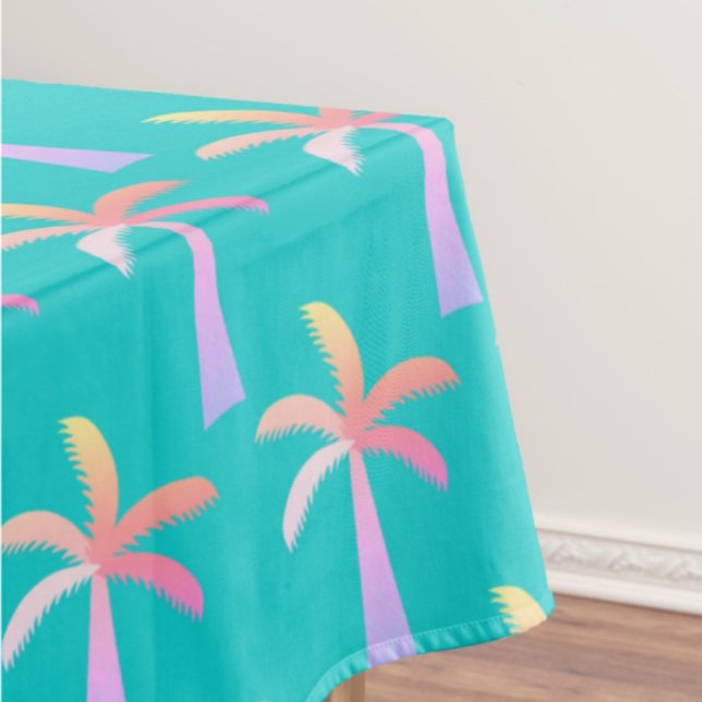  Palm Springs Caribbean Blue Tropical Palm Tree Tablecloth (Colorful palm tree tablecloth)