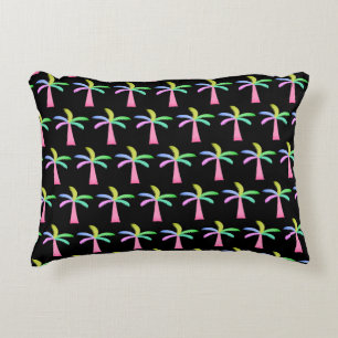 Palm Springs Colourful Palm Trees Black Backgroun Decorative Cushion