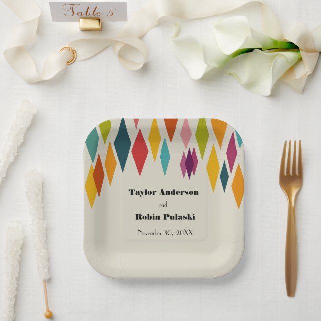 Palm Springs Diamonds Midcentury Modern Wedding Paper Plate (Wedding)