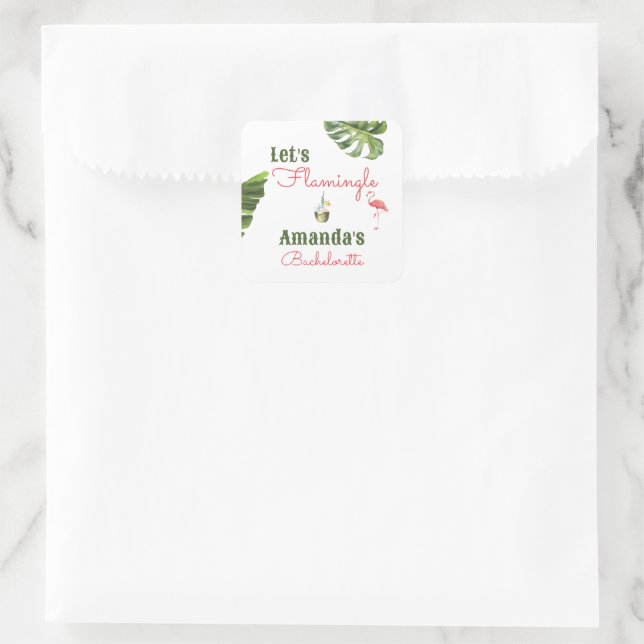 Palm Springs Last Flamingle Bachelorette Party Square Sticker (Bag)