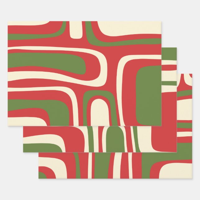 Palm Springs Midcentury Modern Retro Abstract Xmas Wrapping Paper Sheet (Set)