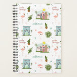 Palm Springs Midcentury Pink House Flamingo Cactus Planner<br><div class="desc">pattern featuring illustrations of pink midcentury modern house,  blue house,  palm leaves,  cactus,  and flamingo.</div>