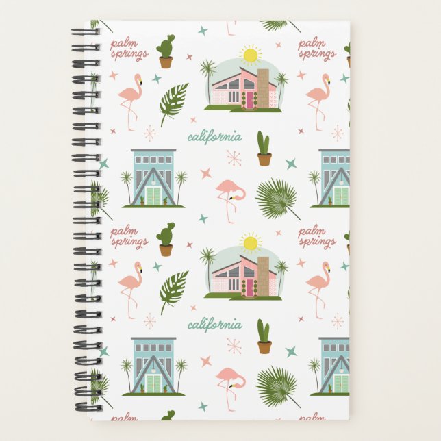 Palm Springs Midcentury Pink House Flamingo Cactus Planner (Front)