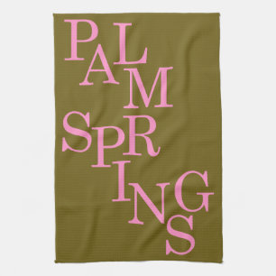 Palm Springs Olive And Pink Vintage Tea Towel