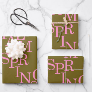 Palm Springs Olive And Pink Vintage Wrapping Paper Sheet