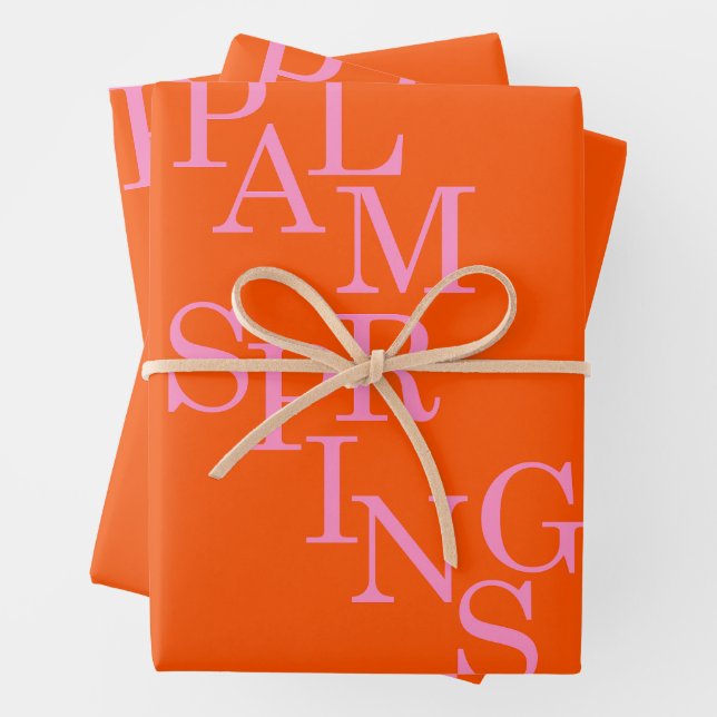 Palm Springs Orange And Pink Wrapping Paper Sheet (In situ)