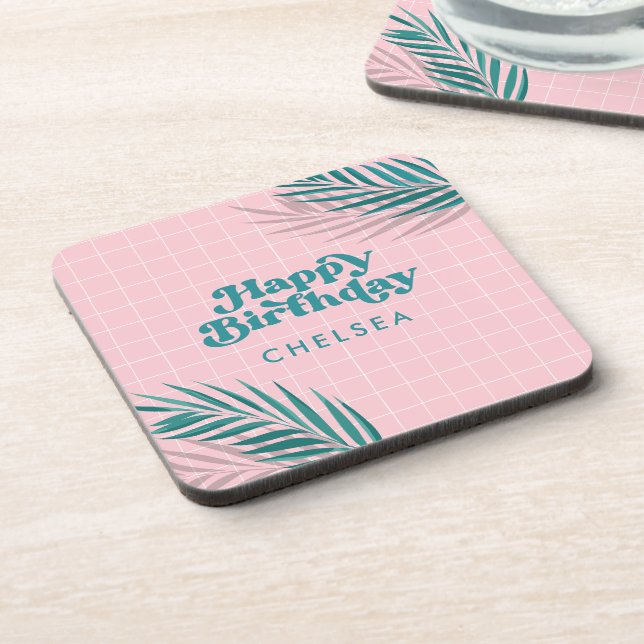 Palm Springs Pink Pool Party Birthday Coaster (Left Side)
