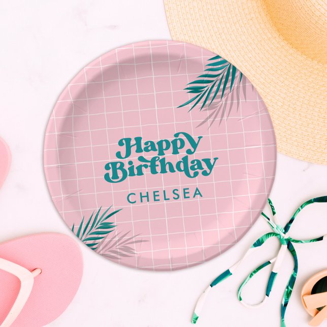 Palm Springs Pool Party Pink Adult Birthday Paper Plate (palm springs pink pool party paper plates)