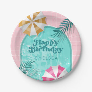 Palm Springs Pool Party Pink Adult Birthday Paper Plate