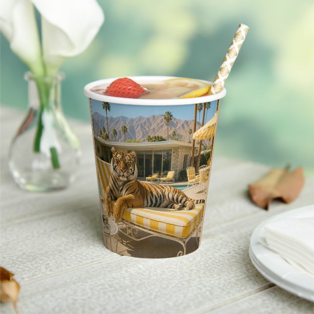 Palm Springs Poolside Tiger Paper Cups (Insitu)