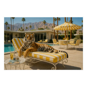 Palm Springs Poolside Tiger Poster
