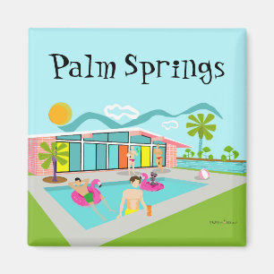 Palm Springs Retro Gay Pink Flamingo Pool Party  Magnet