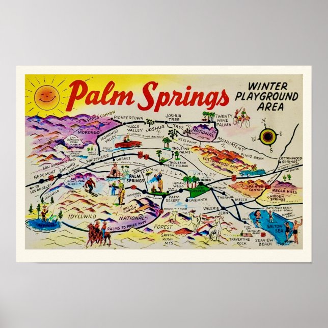 Palm Springs Retro Map Print (Front)