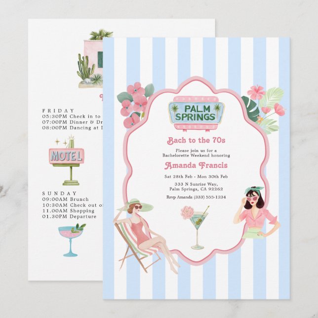 Palm Springs Retro Summer Bachelorette Weekend Invitation (Front/Back)