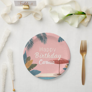 Palm Springs Summer Adult Birthday Party Pink Paper Plate