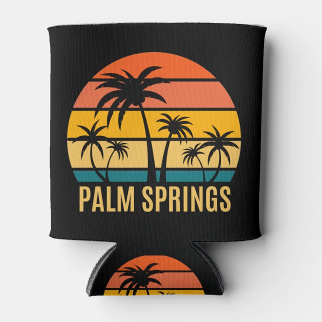 Palm Springs Sunset And Palm Trees Beach  Can Cooler (Front)