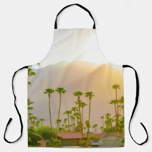 Palm Springs sunset day with mountains and palm tr Apron