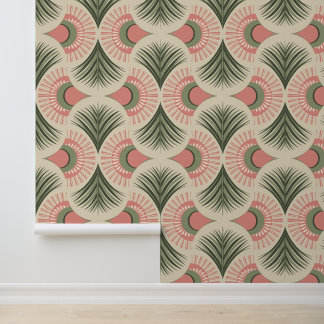 Palm Springs - Sunset Palms - Blush Pink and Olive Wallpaper