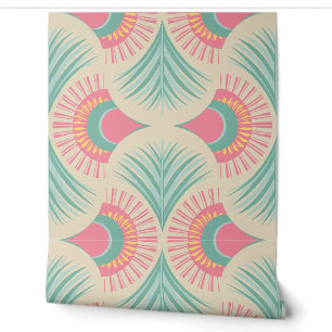Palm Springs - Sunset Palms - Coral Pink and Teal Wallpaper