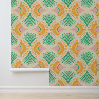 Palm Springs - Sunset Palms Golden Yellow and Gree Wallpaper