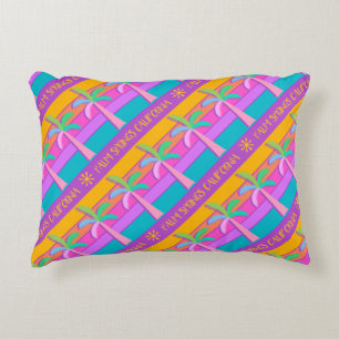 Palm Springs Sunset Stripes Colorful Palm Trees  Decorative Cushion