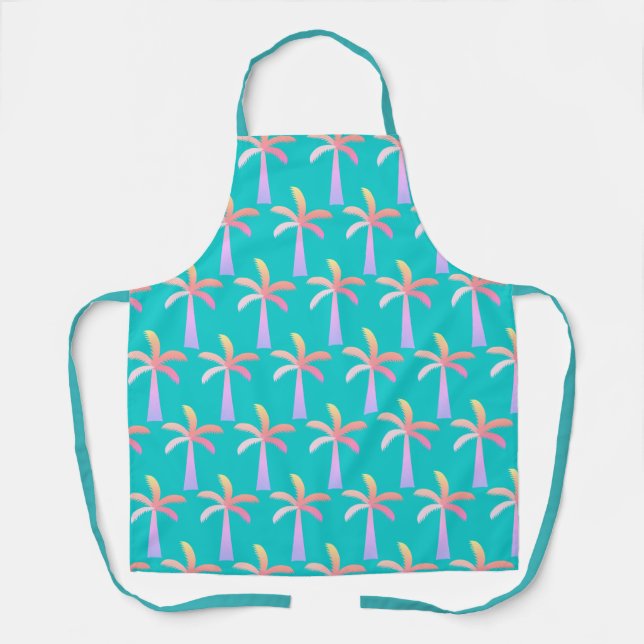  Palm Springs Turquoise Blue Tropical Palm Tree Apron (Front)